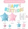 Happy Birthday Balloons, Colorful Happy Birthday Banner, Pastel Birthday Balloons 16 Inch Foil Letter Balloon with 8 Pcs Blue Pink Star Balloon for Boys Girls Birthday Party Decoration
